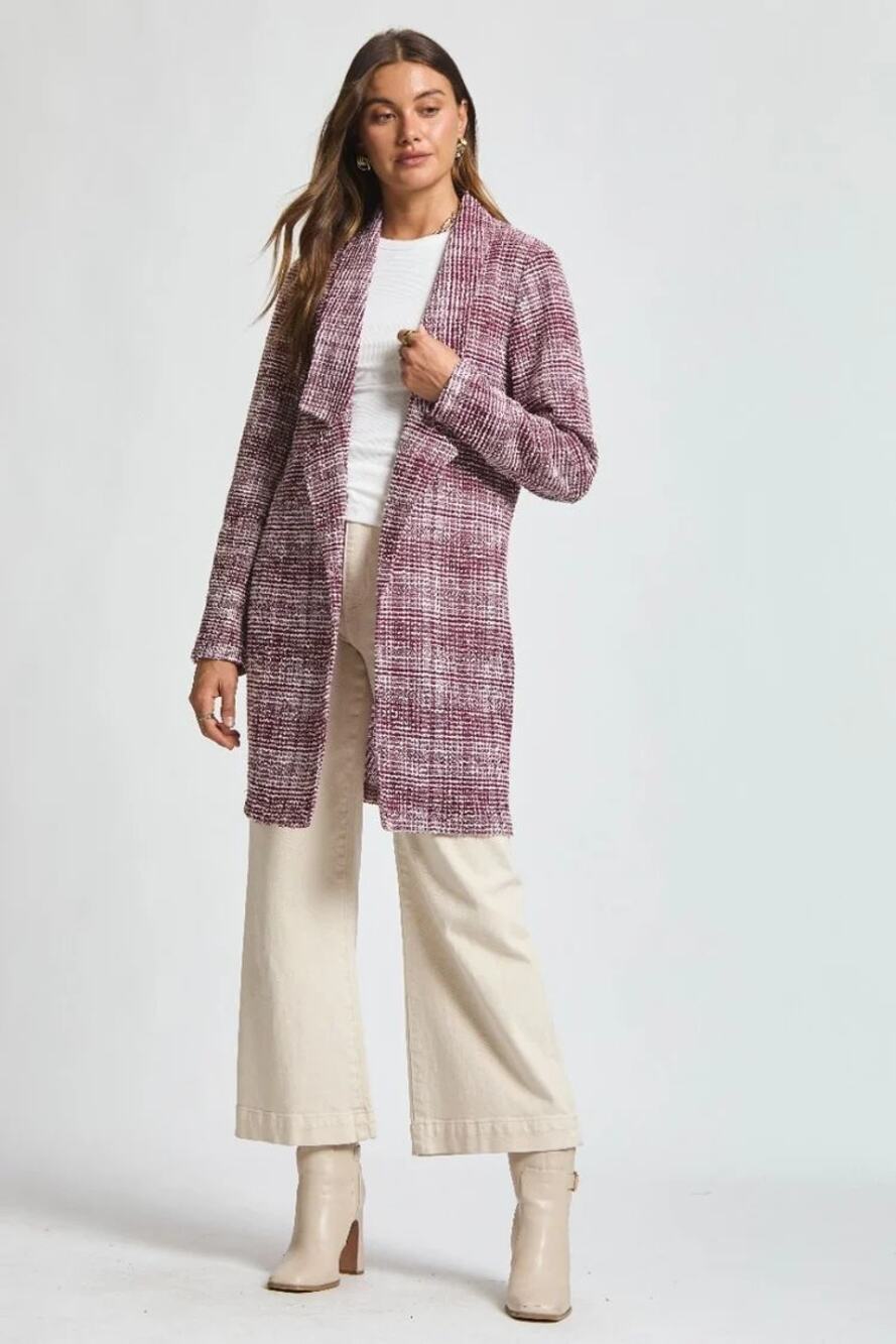 NEW Dear Scarlett Brixton Midi Blazer Women's Red Wine Tweed Open Size L